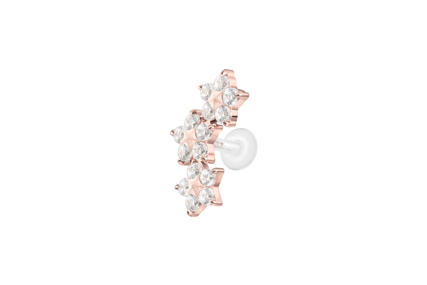 PTFE Labret Piercing mit Innengewinde + Titan-Aufsatz 3 KRISTALLBLUMEN